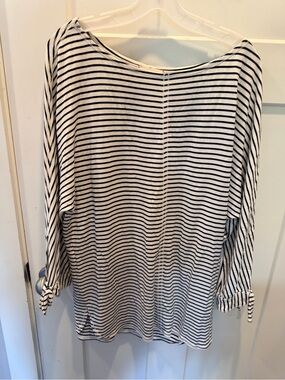 Max Studio XL Black White Striped Tie Sleeve Knit Top Relaxed Fit